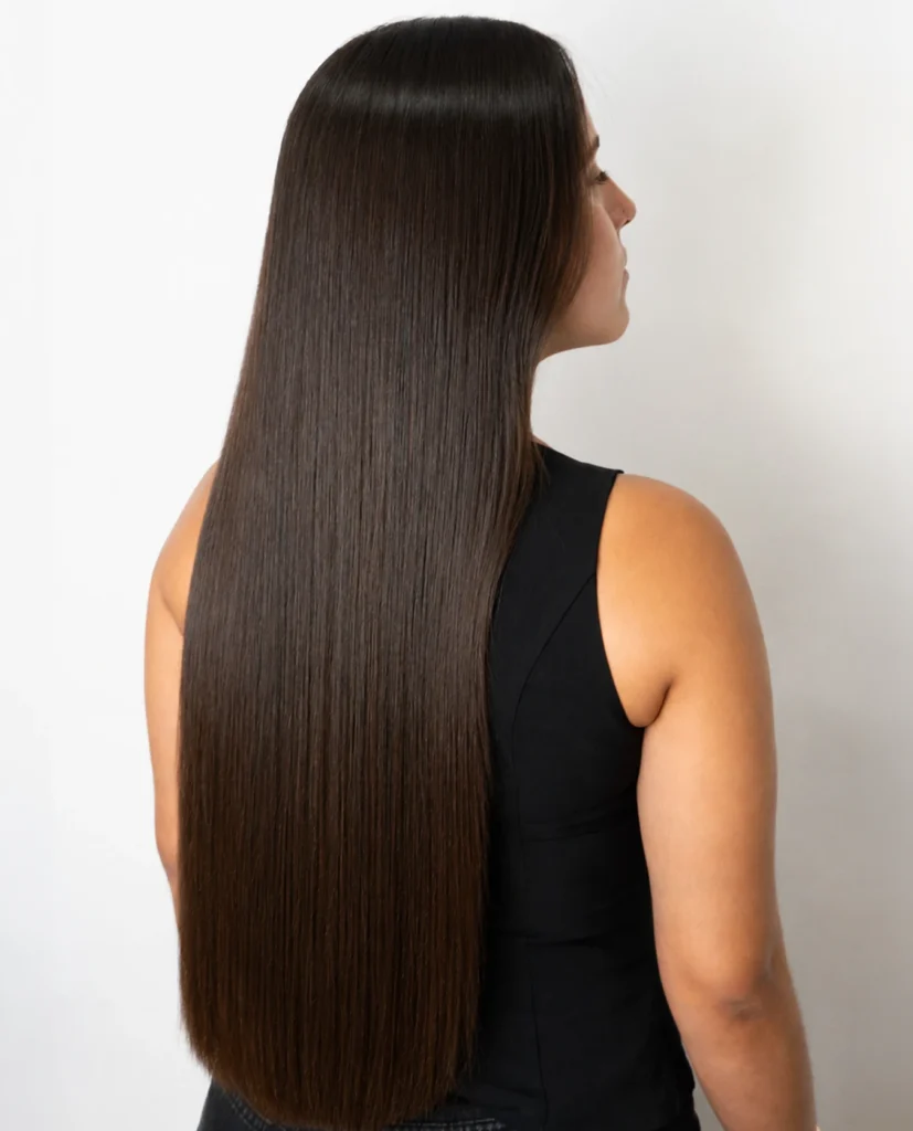 Mujer con alisado organico de nui organic NoMoreFrizz